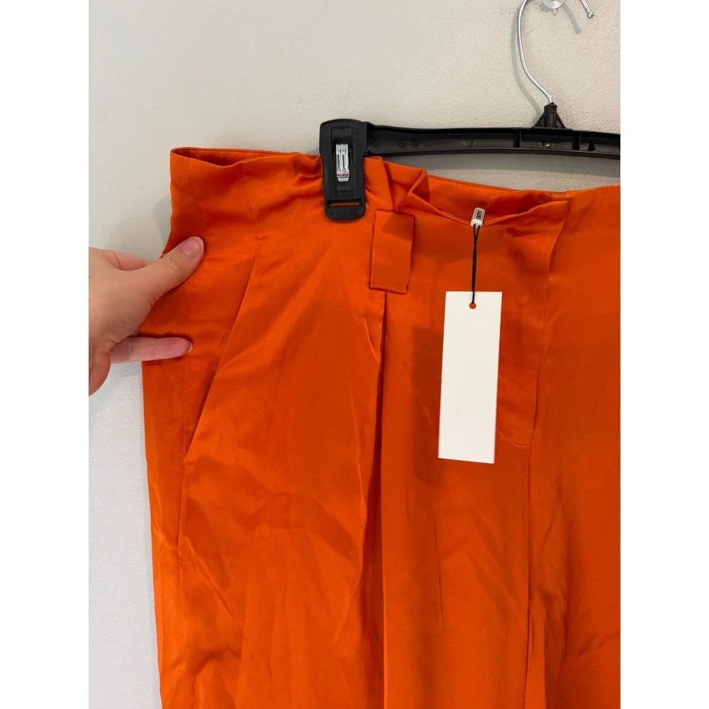 L'AGENCE Orange Satin Wide Leg Pleated Trousers High Rise Pants Size 14 NEW
